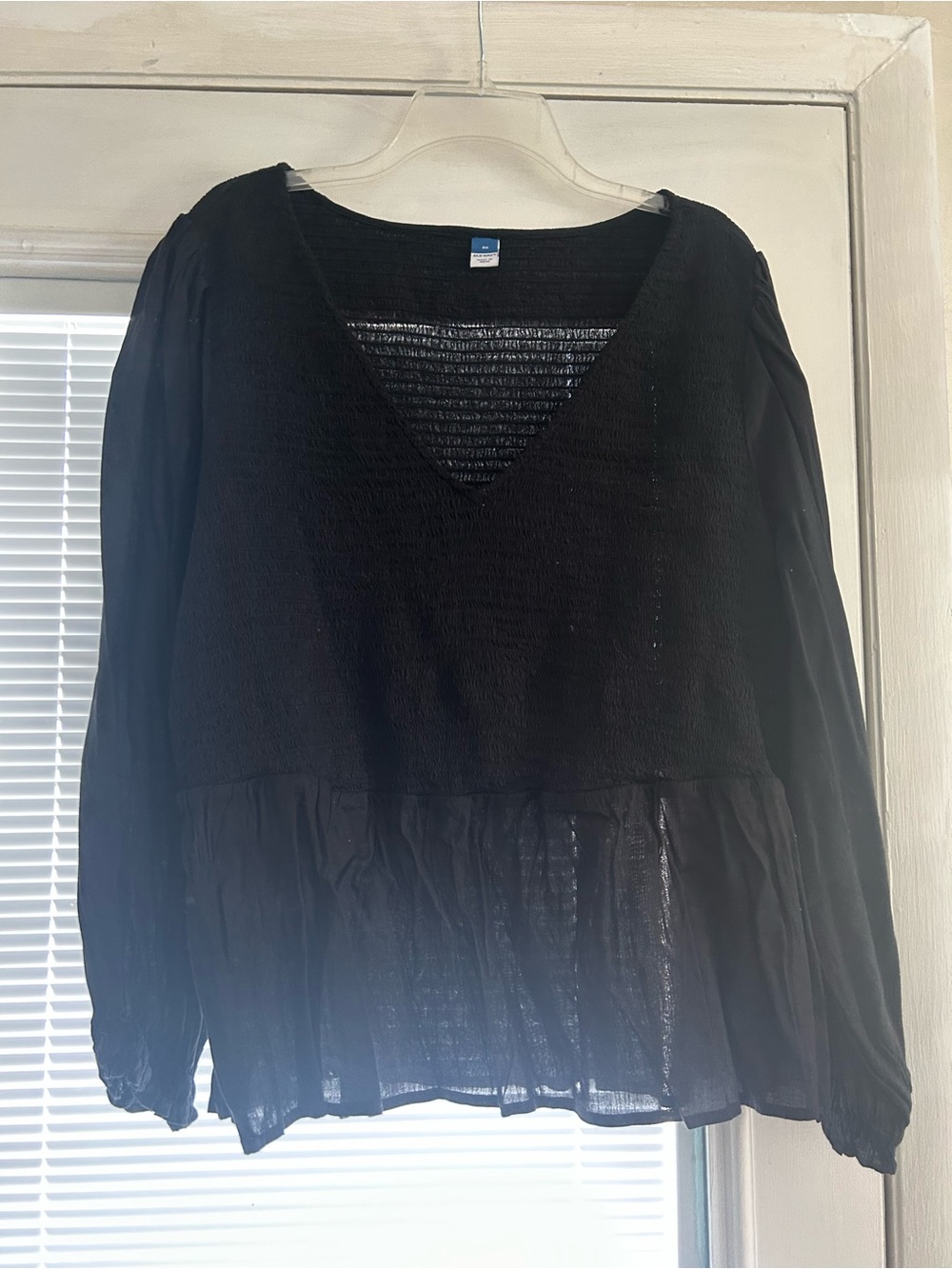 Old Navy Black Smocked V-Neck Tunic Blouse